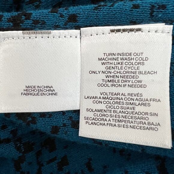 Jones Studio Womens Cardigan L Blue Black Abstract Open Front Drape Hem Sweater - Picture 6 of 6